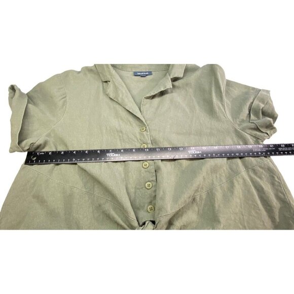 MODCLOTH Women Blouse Size L Green Linen Blend Crop Tie Button Front Casual - Picture 5 of 9